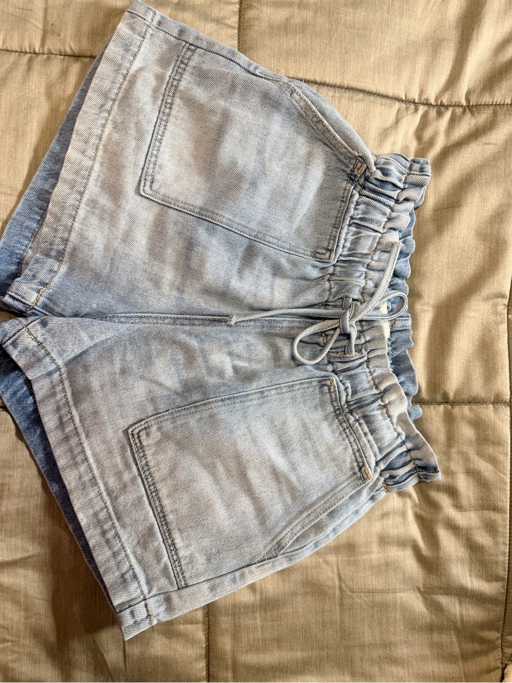 Kancan Light Blue Denim Paperbag Waist Shorts Large